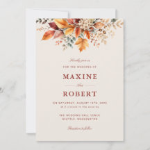 Elegant Autumn Foliage Soft Watercolor Wedding