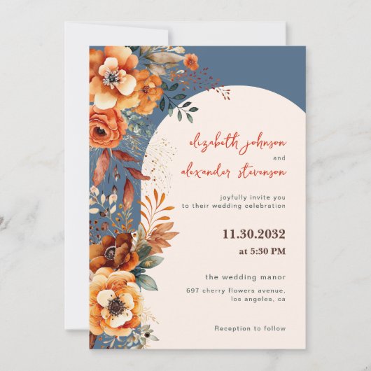 Invitation Elégant Autumnal Floral arch mariage 1 photo (Devant)