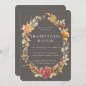 Invitation Élégant Autumnal Floral Frontière Thanksgiving Dîn (Devant / Derrière)