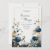 Invitation Elégant Azure Blooms Marine Gold Floral Mariage (Devant)