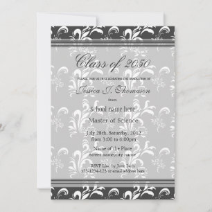 Invitation Elégant B&W damask haut niveau de diplôme de haut
