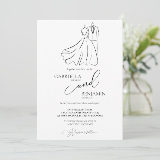 Invitation Élégant B&W Mariage Tux & Robe Mariage formel (Debout devant)