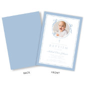 Invitation Elegant Baby Blue Bow Boy Photo Baptism