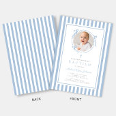 Invitation Elegant Baby Blue Bow Photo Boy Baptism