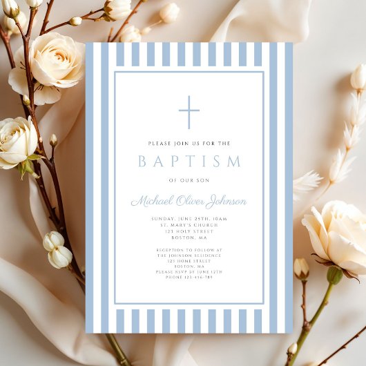 Invitation Elegant Baby Blue Boy Baptism