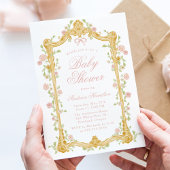 Invitation Élégant Baby shower à cadre rose enchanté