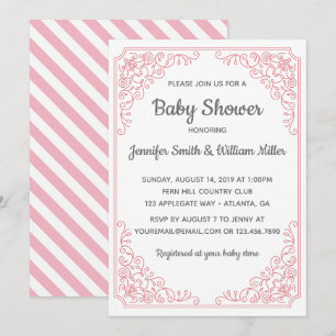 Invitation Élégant Baby shower à cadre tourbillon rose