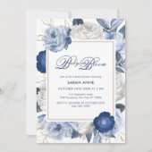 Invitation Elégant Baby shower à fleurs bleu et blanc (Devant)