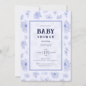 Invitation Elégant Baby shower à motif floral bleu neutre (Devant)