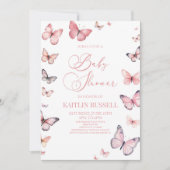 Invitation Élégant Baby shower à papillon rose doux (Devant)