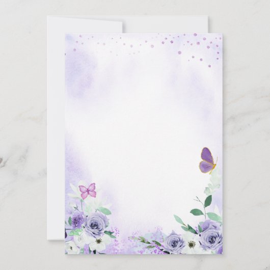 Invitation Élégant Baby shower à papillon violet et or (Dos)