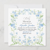Invitation Elégant Baby shower Aquarelle Bleu Fleurs (Devant)