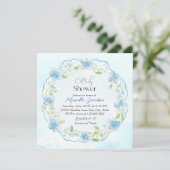 Invitation Elégant Baby shower Aquarelle Bleu Fleurs (Debout devant)