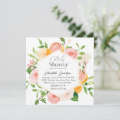 Invitation Elégant Baby shower Aquarelle Citrus rose Fleurs (Debout devant)