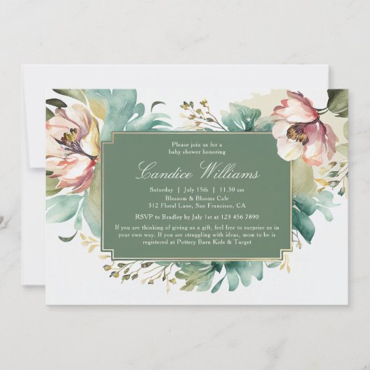 Invitation Elégant Baby shower aquarelle Floral Couples (Devant)