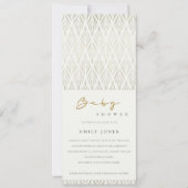 INVITATION ÉLÉGANT BABY SHOWER ART DÉCO BLANC EN ARGENT MODER (Devant)