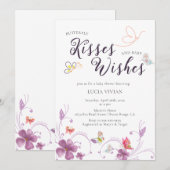 Invitation Élégant Baby shower Baisers et souhaits de papillo (Devant / Derrière)