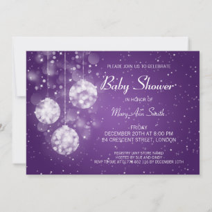 Invitation Élégant Baby shower, baubles violets