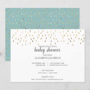 Invitation Élégant Baby shower Bébé Bleu & Or Raindrops