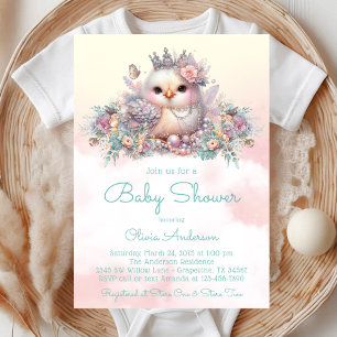 Invitation Elégant Baby shower bébé fille poussette
