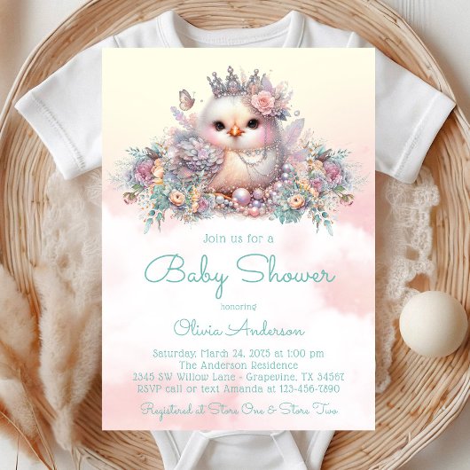 Invitation Elégant Baby shower bébé fille poussette