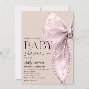 Invitation Elégant Baby shower beige Pearl Bow