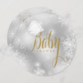 Invitation Élégant Baby shower blanc et or Snowflake (Devant / Derrière)