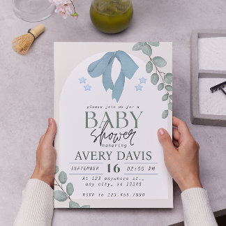Invitation Elégant Baby shower bleu aquarelle