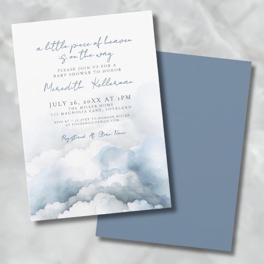 Invitation Elégant Baby shower bleu Aquarelle Ciel