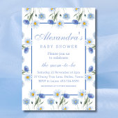 Invitation Elégant Baby shower bleu bleu floral Boho