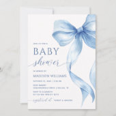 Invitation Elégant Baby shower Bleu Coquette Bow (Devant)