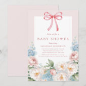 Invitation Élégant Baby shower bleu rose floral Bow (Devant / Derrière)