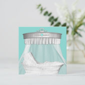 Invitation Elégant Baby shower bleu Turquoise et argent (Debout devant)