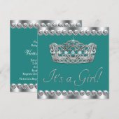 Invitation Elégant Baby shower bleu Turquoise Tiara Jade (Devant / Derrière)