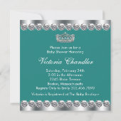 Invitation Elégant Baby shower bleu Turquoise Tiara Jade (Dos)