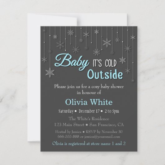 Invitation Élégant Baby shower Blue Winter Snowflake (Devant)