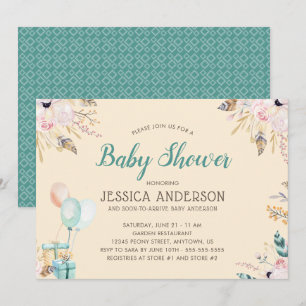 Invitation Elégant Baby shower Boho Aquarelle