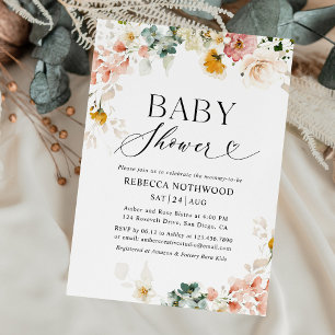 Invitation Elégant Baby shower Boho Chic Aquarelle