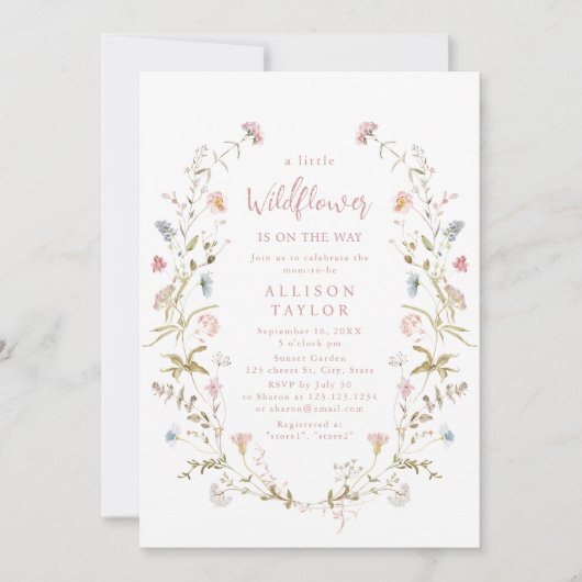 Invitation Elégant Baby shower Boho Rose Petit Fleur sauvage (Devant)