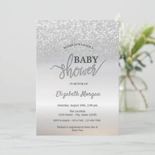 Invitation Elégant Baby shower Bokeh Parties scintillant Arge (Debout devant)