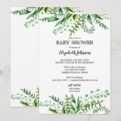 Invitation Elégant Baby shower botanique d'aquarelle verte (Devant / Derrière)