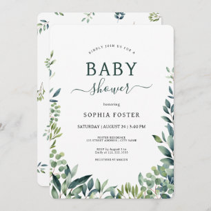 Invitation Elégant Baby shower botanique feuille