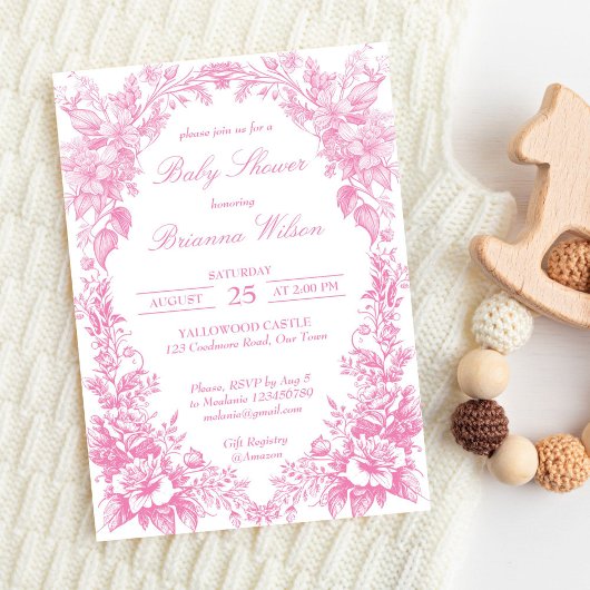 Invitation Élégant baby shower botanique rose