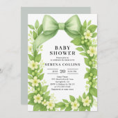 Invitation Élégant Baby shower Botanique Vert Bow (Devant / Derrière)