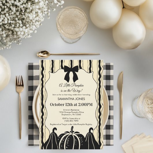 Invitation Élégant Baby shower Bow Stripes Citrouille Chic Fa