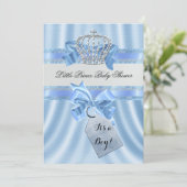 Invitation Elégant Baby shower Boy Blue Little Prince Crown (Debout devant)