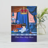 Invitation Elégant Baby shower Boy Blue Little Prince Crown (Debout devant)