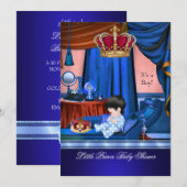 Invitation Elégant Baby shower Boy Blue Little Prince Crown (Devant / Derrière)
