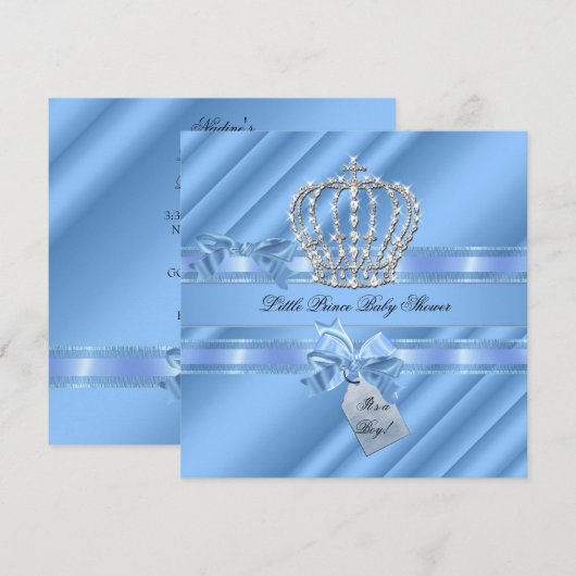 Invitation Elégant Baby shower Boy Blue Little Prince Crown (Devant / Derrière)