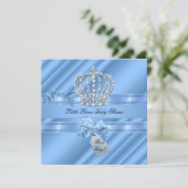 Invitation Elégant Baby shower Boy Blue Little Prince Crown (Debout devant)